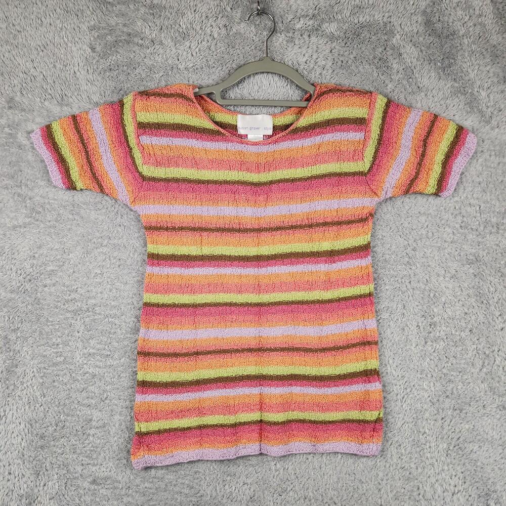 Vintage Susan Graver Sweater Womens Small Multicolor Striped Knit Fairy Preppy